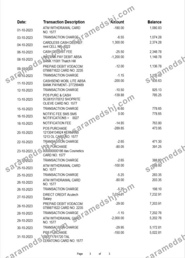 Albania ProCreditBank bank statement Word and PDF template, 3 pages 2